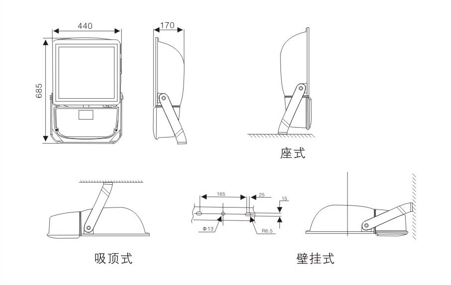 粉塵防爆內(nèi)場(chǎng)強(qiáng)光泛光燈尺寸圖