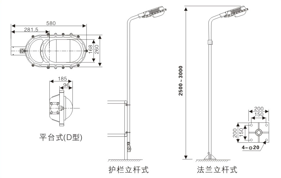 BPC8750防爆平臺(tái)燈尺寸圖
